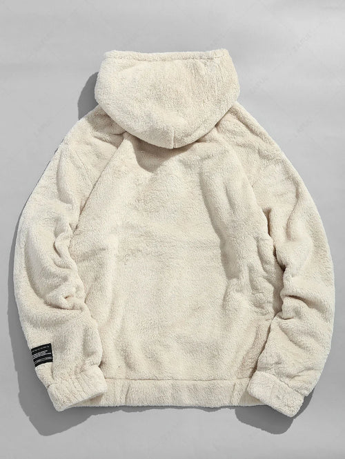 Solid Pouch Pocket Fleece Fluffy Hoodie