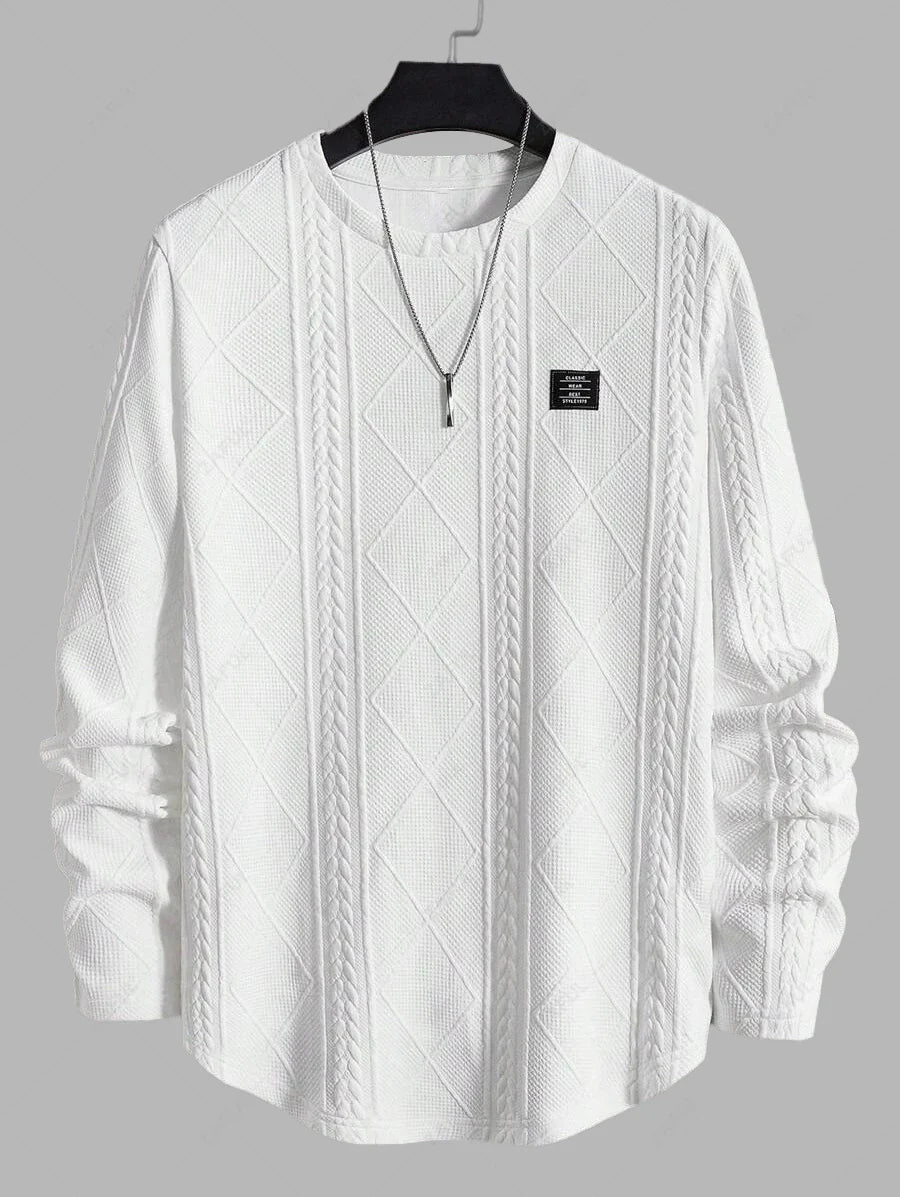 Unisex Jacquard Textured Long Sleeves Pullover Sweatshirt