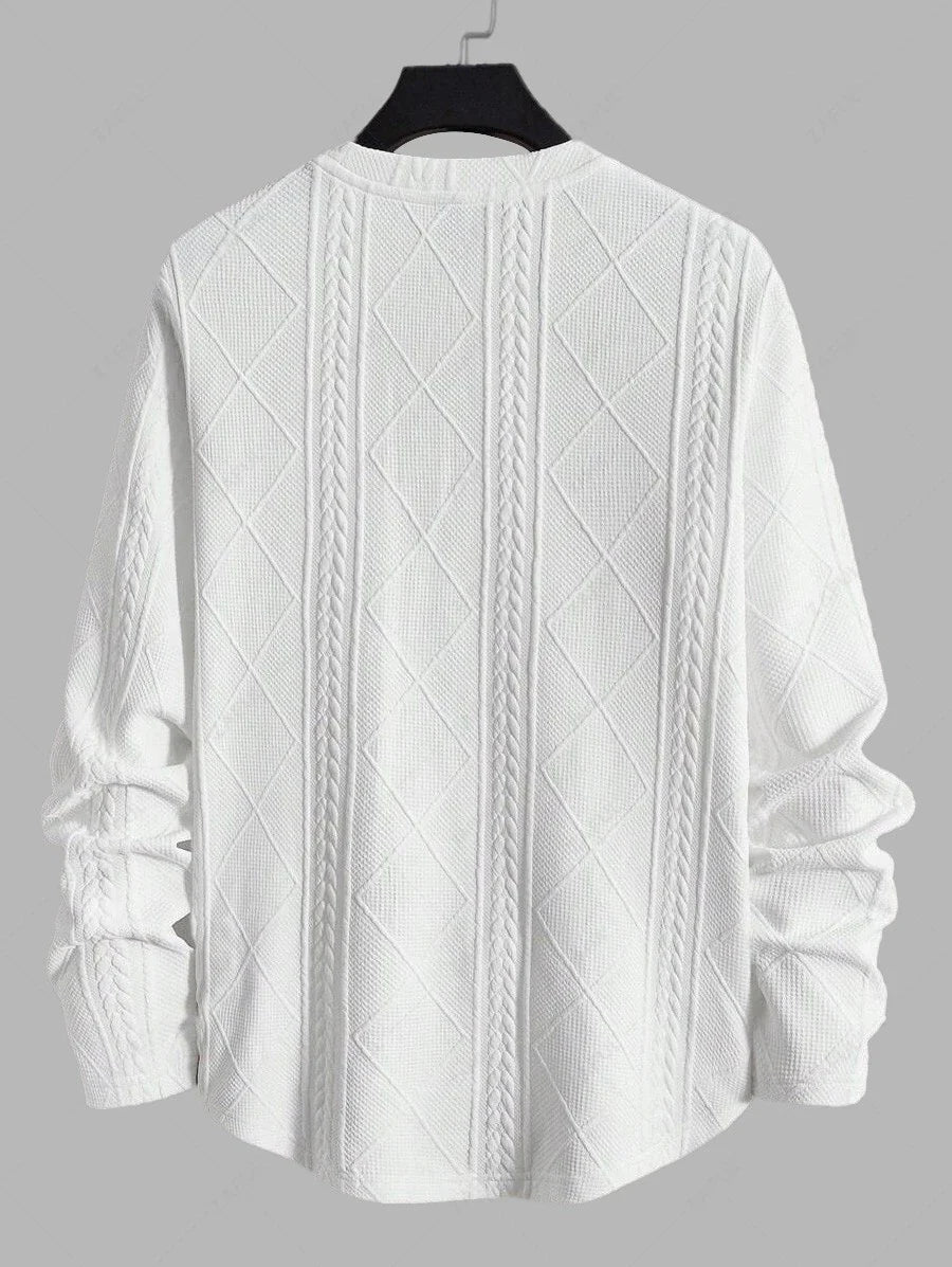 Unisex Jacquard Textured Long Sleeves Pullover Sweatshirt