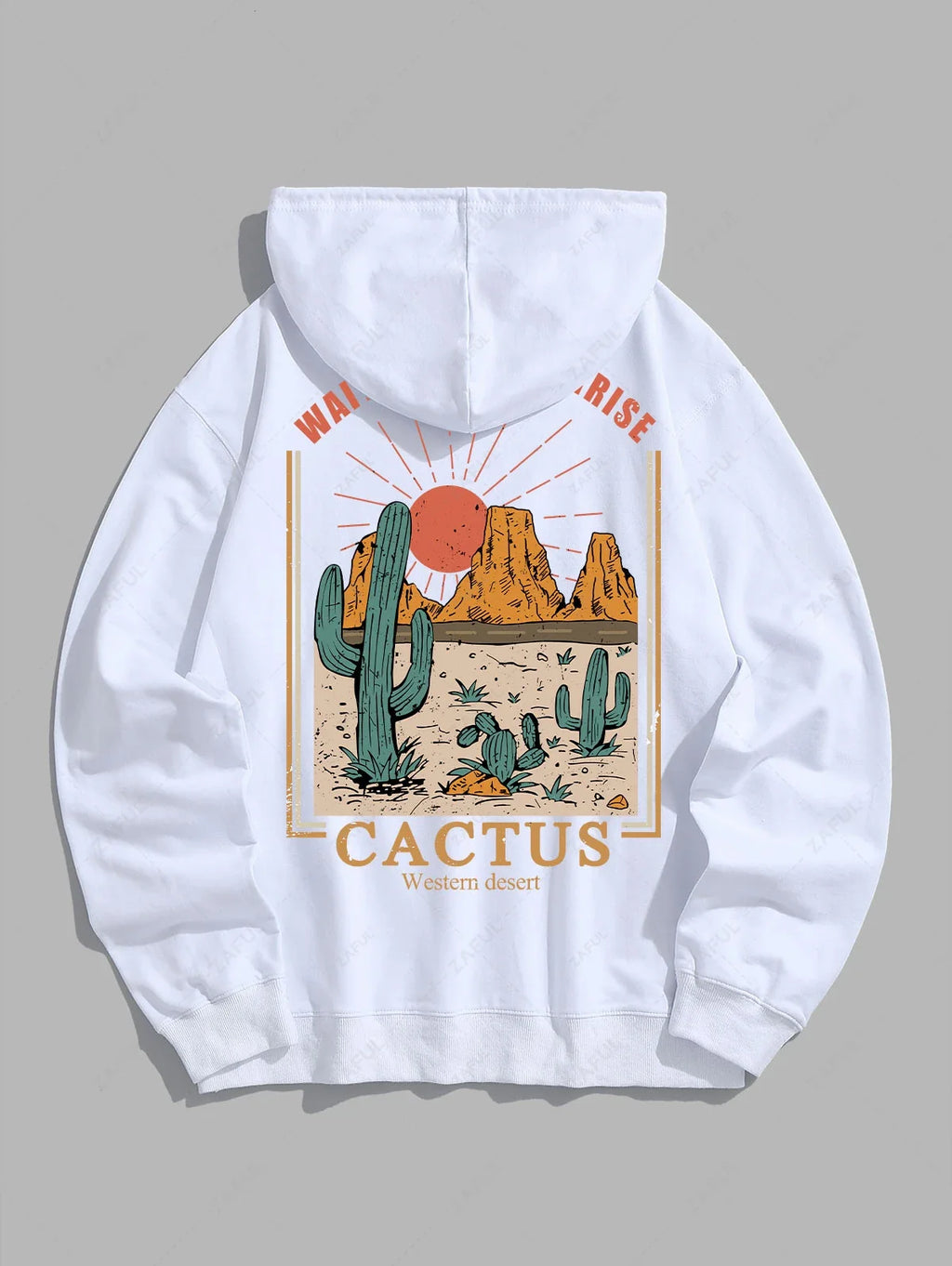 Unisex Sun Letter Cactus Pattern Kangaroo Pocket Pullover Hoodie