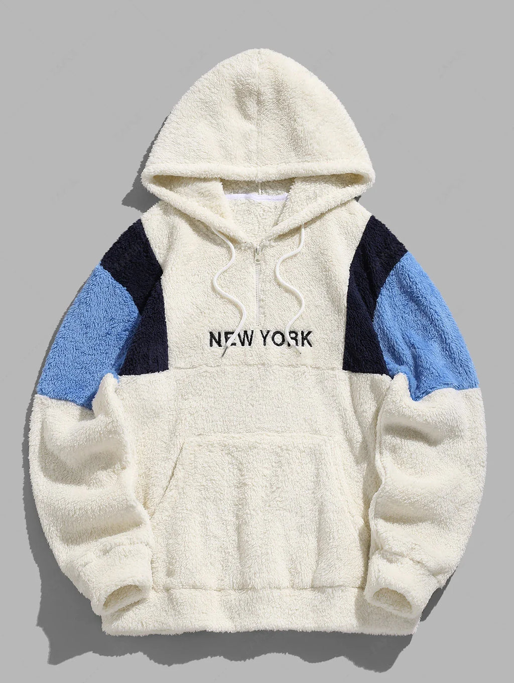 Unisex NEW YORK Embroidered Kangaroo Pocket Fluffy Fuzzy Hoodie