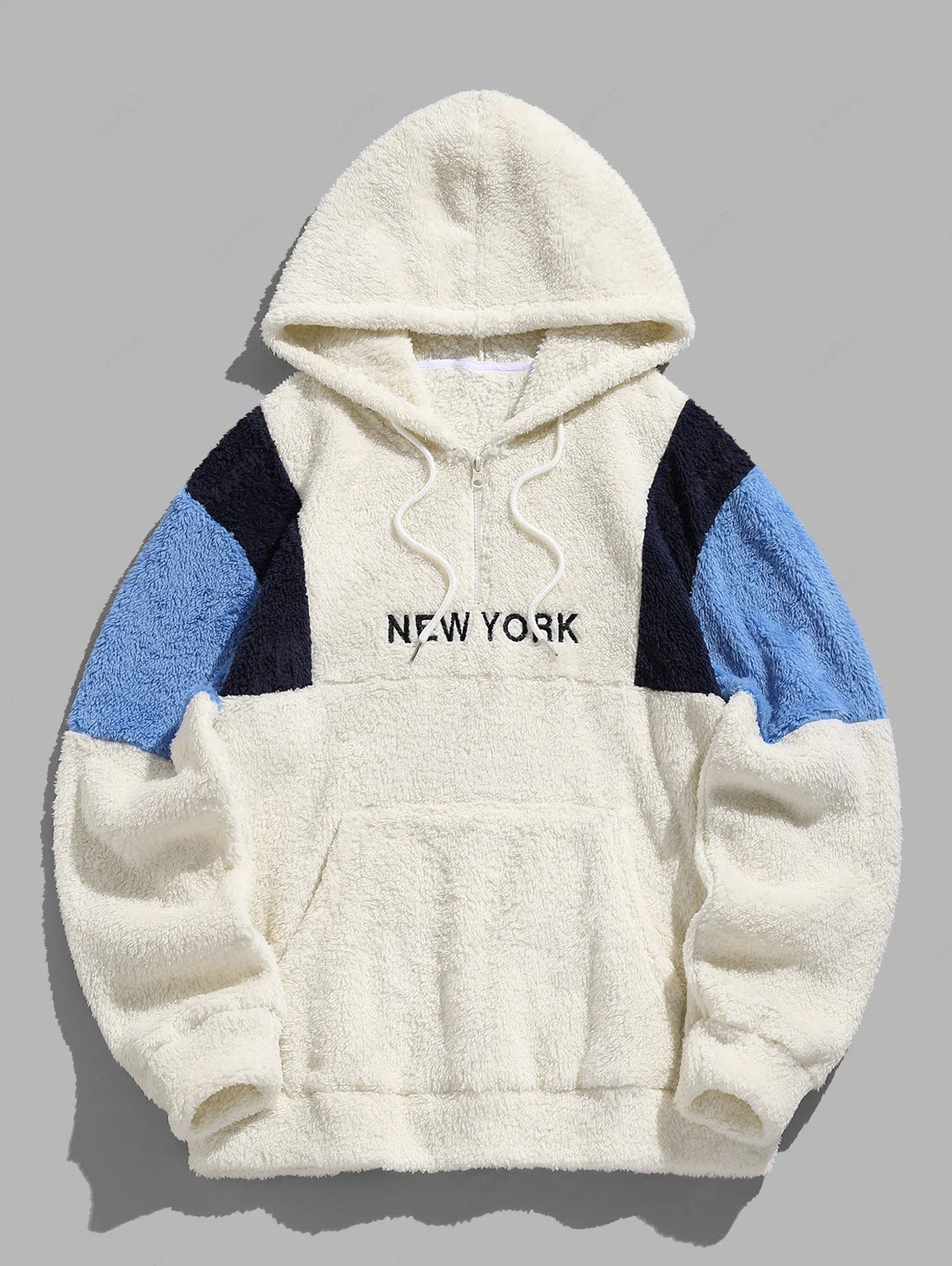 Unisex NEW YORK Embroidered Kangaroo Pocket Fluffy Fuzzy Hoodie