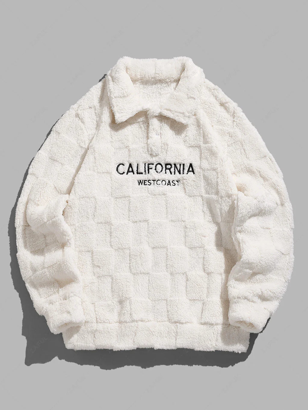 Unisex Checkerboard Pattern California Embroidered Fuzzy Fleece Sweatshirt