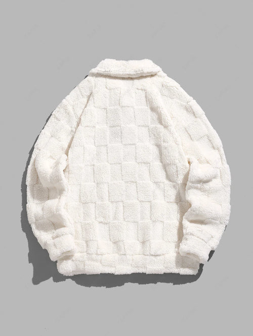 Unisex Checkerboard Pattern California Embroidered Fuzzy Fleece Sweatshirt