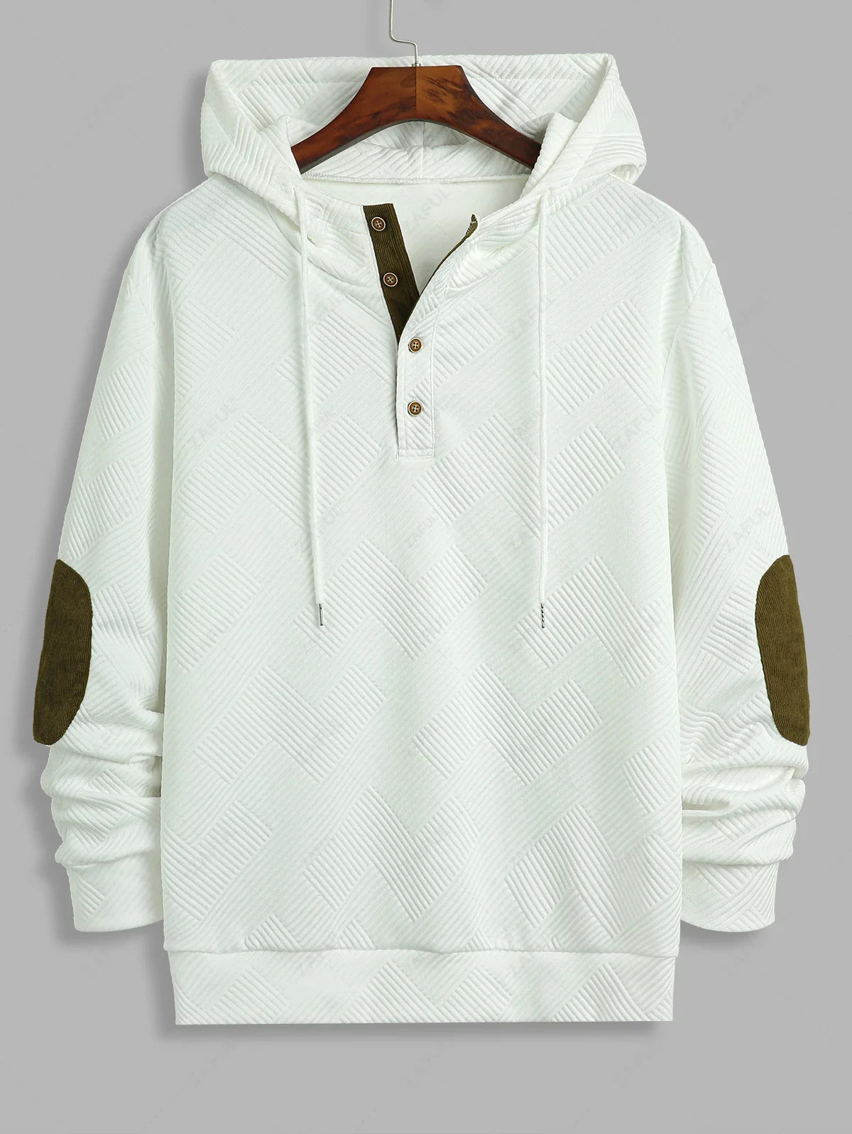 Unisex Casual Jacquard Textured Contrast Elbow Patch Hoodie