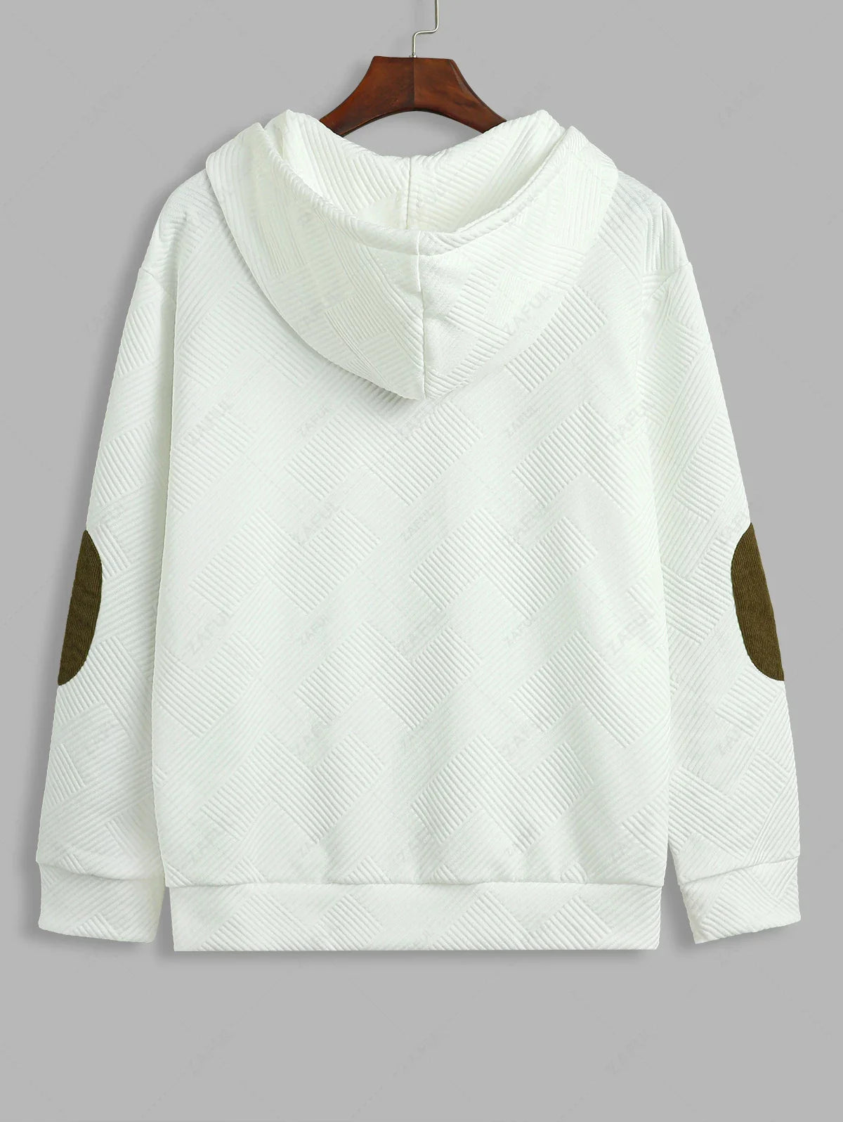 Unisex Casual Jacquard Textured Contrast Elbow Patch Hoodie