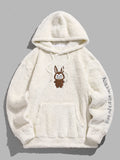 Unisex Fluffy Fleece Embroidered Kangaroo Pocket Pullover Hoodie
