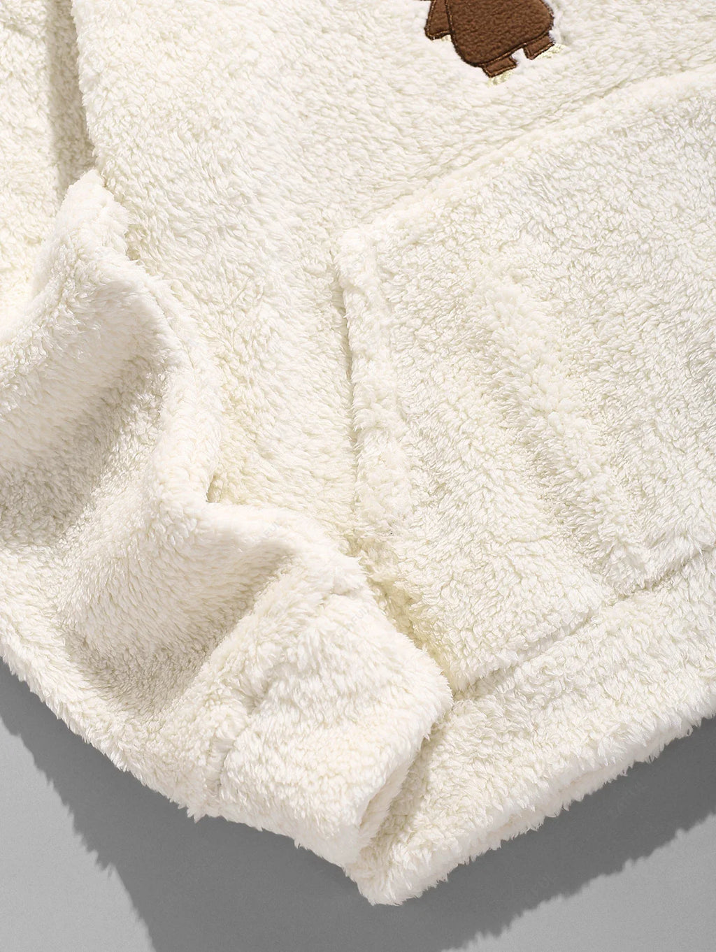 Unisex Fluffy Fleece Embroidered Kangaroo Pocket Pullover Hoodie