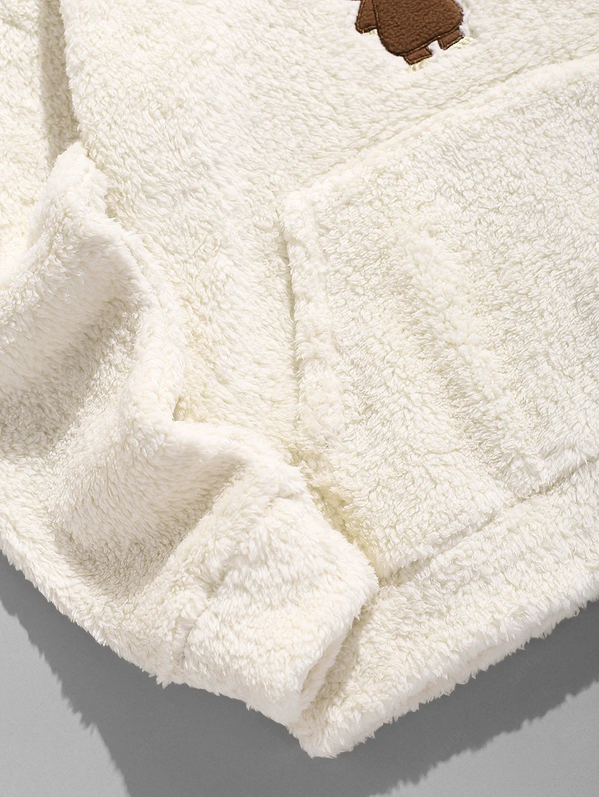 Unisex Fluffy Fleece Embroidered Kangaroo Pocket Pullover Hoodie