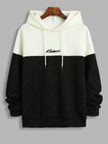 Unisex Colorblock Two Tone Jacquard Textured Letter Embroidered Pullover Hoodie
