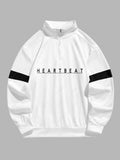 Unisex Colorblock Letter Heartbeat Pattern Printed Quarter Zip Stand Collar Sweatshirt