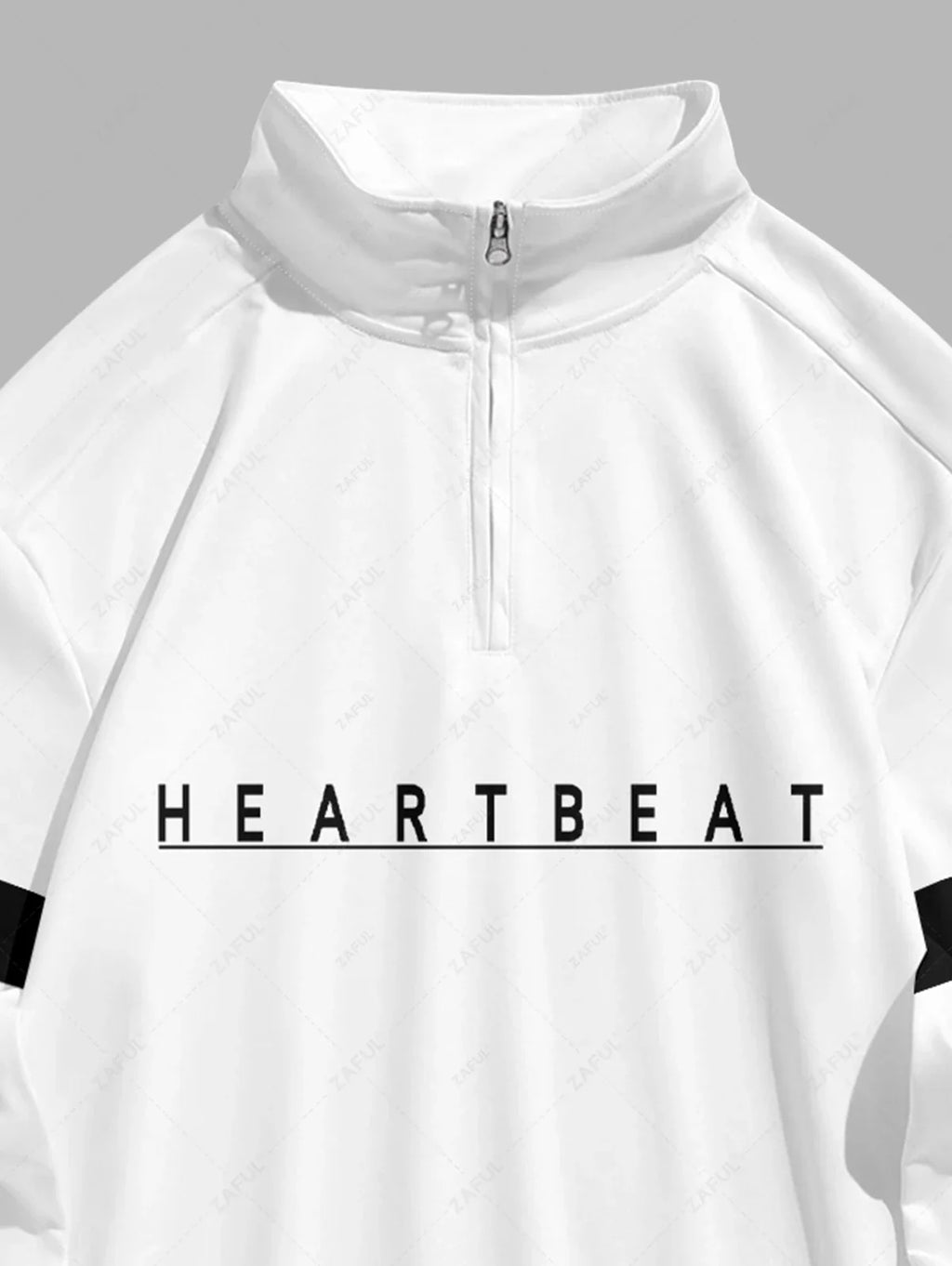 Unisex Colorblock Letter Heartbeat Pattern Printed Quarter Zip Stand Collar Sweatshirt